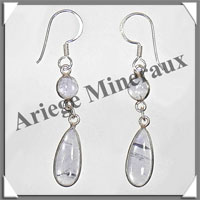 APATITE BLEUE - Boucles d'Oreilles Argent - 2 Cabochons (2 Etages) - Hameon - 35 mm - P002