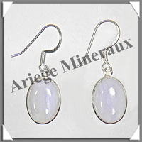 CALCEDONE BLEUE  - Boucles d'Oreilles Argent - Ovale - Hameon - 15x10 mm - P001