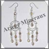CITRINE (Naturelle) - Boucles d'Oreilles Argent - 8 Cabochons Facets (6 Etages) - Hameon - 75 mm - P001