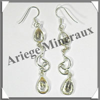 CITRINE (Naturelle) - Boucles d'Oreilles Argent - 2 Cabochons Facets (3 Etages) - Hameon - 55 mm - P003