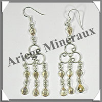 CITRINE (Naturelle) - Boucles d'Oreilles Argent - 7 Cabochons Facets (4 Etages) - Hameon - 60 mm - P004