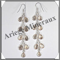 CITRINE (Naturelle) - Boucles d'Oreilles Argent - 9 Cabochons Facets (5 Etages) - Hameon - 75 mm - P005