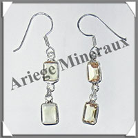 CITRINE (Naturelle) - Boucles d'Oreilles Argent - 2 Cabochons Facets (2 Etages) - Hameon - 25 mm - P006