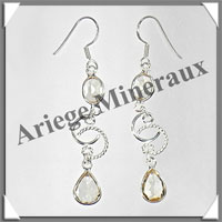 CITRINE (Naturelle) - Boucles d'Oreilles Argent - 2 Cabochons Facets (3 Etages) - Hameon - 45 mm - P009