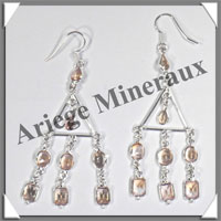 CITRINE (Naturelle) - Boucles d'Oreilles Argent - 8 Cabochons Facets (4 Etages) - Hameon - 75 mm - P012