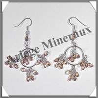 CITRINE (Naturelle) - Boucles d'Oreilles Argent - 17 Cabochons Facets (5 Etages) - Hameon - 60 mm - P013