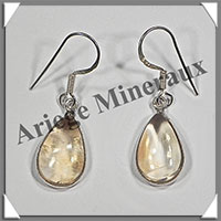 CITRINE (Naturelle) - Boucles d'Oreilles Argent - Goutte - Hameon - 15x10 mm - W006