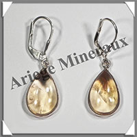 CITRINE (Naturelle) - Boucles d'Oreilles Argent - Goutte - Dormeuse Ferme - 15x10 mm - W009
