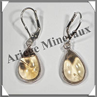 CITRINE (Naturelle) - Boucles d'Oreilles Argent - Goutte - Dormeuse Ferme - 17x10 mm - W011