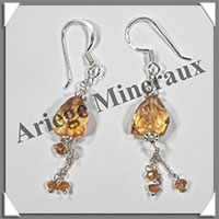 CITRINE (Naturelle) - Boucles d'Oreilles Argent - Fantaisie - Hameon - 40x11 mm - W015
