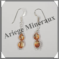 CITRINE (Naturelle) - Boucles d'Oreilles Argent - 2 Gouttes Facetes - Hameon - 30x7 mm - W020