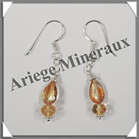 CITRINE (Naturelle) - Boucles d'Oreilles Argent - Perle + Goutte Facete - Hameon - 30x7 mm - W022
