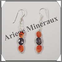 CORNALINE + IOLITE - Boucles d'Oreilles Argent - Fantaisie - Hameon - 40x7 mm - W001