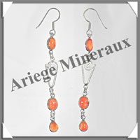 CORNALINE - Boucles d'Oreilles Argent - 3 Cabochons Facets (4 Etages) - Hameon - 65 mm - P003