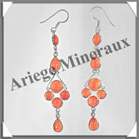 CORNALINE - Boucles d'Oreilles Argent - 7 Cabochons Facets (6 Etages) - Hameon - 65 mm - P004