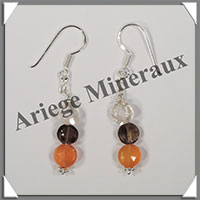 CRISTAL de ROCHE + CORNALINE - Boucles d'Oreilles Argent - Fantaisie - Hameon - 35x8 mm - W001