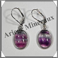 FLUORITE - Boucles d'Oreilles Argent - Ovale - Dormeuse Ferme - 15x10 mm - W004