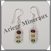 GRENAT + CITRINE + PERIDOT - Boucles d'Oreilles Argent - Fantaisie - Hameon - 25x6 mm - W001