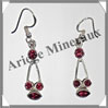 GRENAT - Boucles d'Oreilles Argent - 4 Cabochons Facets (3 Etages) - Hameon - 30 mm - P005 Brsil