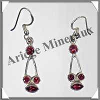 GRENAT - Boucles d'Oreilles Argent - 4 Cabochons Facets (3 Etages) - Hameon - 30 mm - P005
