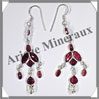 GRENAT - Boucles d'Oreilles Argent - 8 Cabochons Facets (6 Etages) - Hameon - 60 mm - P006 Brsil