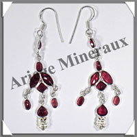 GRENAT - Boucles d'Oreilles Argent - 8 Cabochons Facets (6 Etages) - Hameon - 60 mm - P006