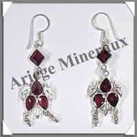 GRENAT - Boucles d'Oreilles Argent - 4 Cabochons Facets (3 Etages) - Hameon - 45 mm - P007