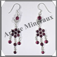 GRENAT - Boucles d'Oreilles Argent - 12 Cabochons Facets (6 Etages) - Hameon - 55 mm - P008