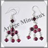 GRENAT - Boucles d'Oreilles Argent - 8 Cabochons Facets (5 Etages) - Hameon - 50 mm - P009 Brsil