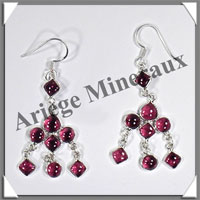 GRENAT - Boucles d'Oreilles Argent - 8 Cabochons Facets (5 Etages) - Hameon - 50 mm - P009