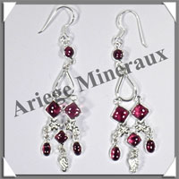 GRENAT - Boucles d'Oreilles Argent - 6 Cabochons Facets (4 Etages) - Hameon - 60 mm - P010