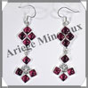 GRENAT - Boucles d'Oreilles Argent - 8 Cabochons Facets (6 Etages) - Hameon - 50 mm - P011 Brsil