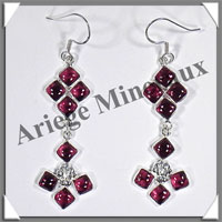 GRENAT - Boucles d'Oreilles Argent - 8 Cabochons Facets (6 Etages) - Hameon - 50 mm - P011