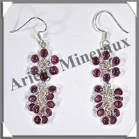 GRENAT - Boucles d'Oreilles Argent - 16 Cabochons Facets (8 Etages) - Hameon - 40 mm - P012
