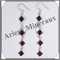 GRENAT - Boucles d'Oreilles Argent - 4 Cabochons Facets (4 Etages) - Hameon - 65 mm - P013