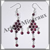 GRENAT - Boucles d'Oreilles Argent - 14 Cabochons Facets (8 Etages) - Hameon - 70 mm - P014 Brsil