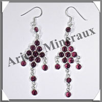 GRENAT - Boucles d'Oreilles Argent - 14 Cabochons Facets (8 Etages) - Hameon - 70 mm - P014