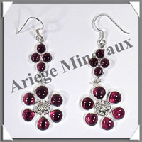 GRENAT - Boucles d'Oreilles Argent - 10 Cabochons Facets (7 Etages) - Hameon - 50 mm - P015