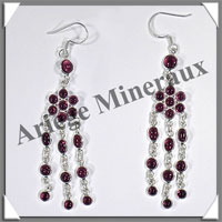 GRENAT - Boucles d'Oreilles Argent - 17 Cabochons Facets (12 Etages) - Hameon - 65 mm - P016