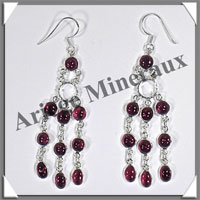GRENAT - Boucles d'Oreilles Argent - 10 Cabochons Facets (4 Etages) - Hameon - 60 mm - P017