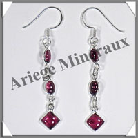 GRENAT - Boucles d'Oreilles Argent - 3 Cabochons Facets (3 Etages) - Hameon - 40 mm - P019