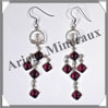 GRENAT - Boucles d'Oreilles Argent - 5 Cabochons Facets (4 Etages) - Hameon - 65 mm - P020 Brsil