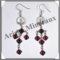 GRENAT - Boucles d'Oreilles Argent - 5 Cabochons Facets (4 Etages) - Hameon - 65 mm - P020