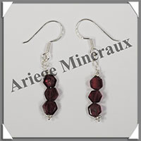 GRENAT - Boucles d'Oreilles Argent - 3 Hexagones Facets - Hameon - 30x7 mm - W002