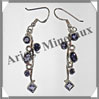 IOLITE (Saphir d'Eau) - Boucles d'Oreilles Argent - 5 Cabochons Facets (5 Etages) - Hameon - 40 mm - P001 Brsil