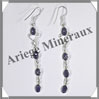 IOLITE (Saphir d'Eau) - Boucles d'Oreilles Argent - 4 Cabochons Facets (4 Etages) - Hameon - 60 mm - P002 Brsil