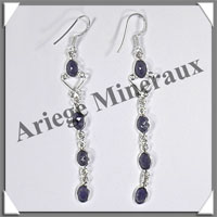 IOLITE (Saphir d'Eau) - Boucles d'Oreilles Argent - 4 Cabochons Facets (4 Etages) - Hameon - 60 mm - P002