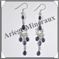 IOLITE (Saphir d'Eau) - Boucles d'Oreilles Argent - 6 Cabochons Facets (4 Etages) - Hameon - 70 mm - P003