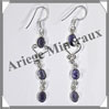 IOLITE (Saphir d'Eau) - Boucles d'Oreilles Argent - 3 Cabochons Facets (3 Etages) - Hameon - 50 mm - P005 Brsil