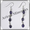 IOLITE (Saphir d'Eau) - Boucles d'Oreilles Argent - 3 Cabochons Facets (3 Etages) - Hameon - 50 mm - P007 Brsil